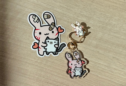 Cat Lover Bunny Gold Enamel Pin & Vinyl Sticker & Keychain