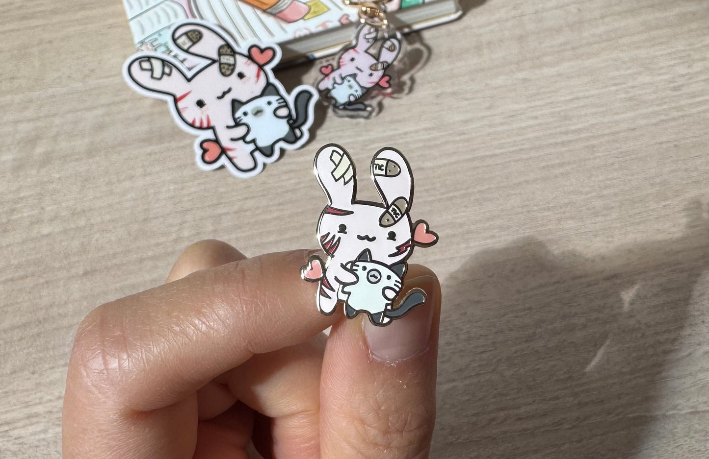 Cat Lover Bunny Gold Enamel Pin & Vinyl Sticker & Keychain