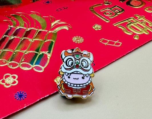 Bunny Lion Dance Gold Hard Enamel Pin (Lunar New Year, Chinese New Year)