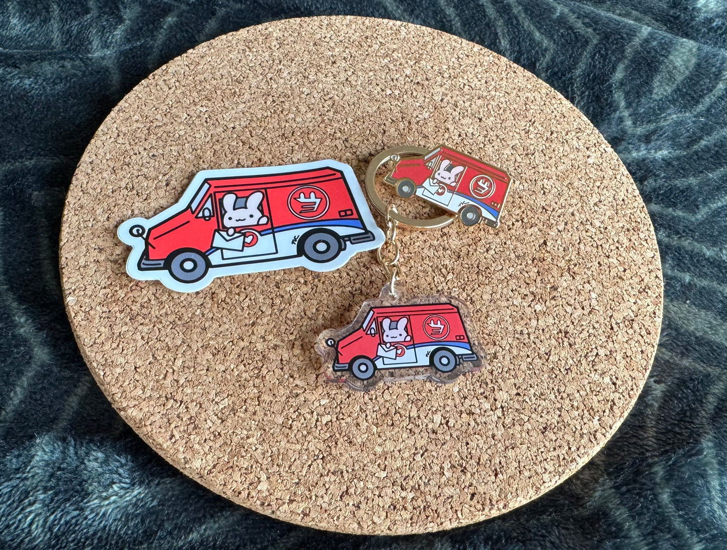 Postal Truck Bunny Gold Enamel Pin & Vinyl Sticker & Keychain
