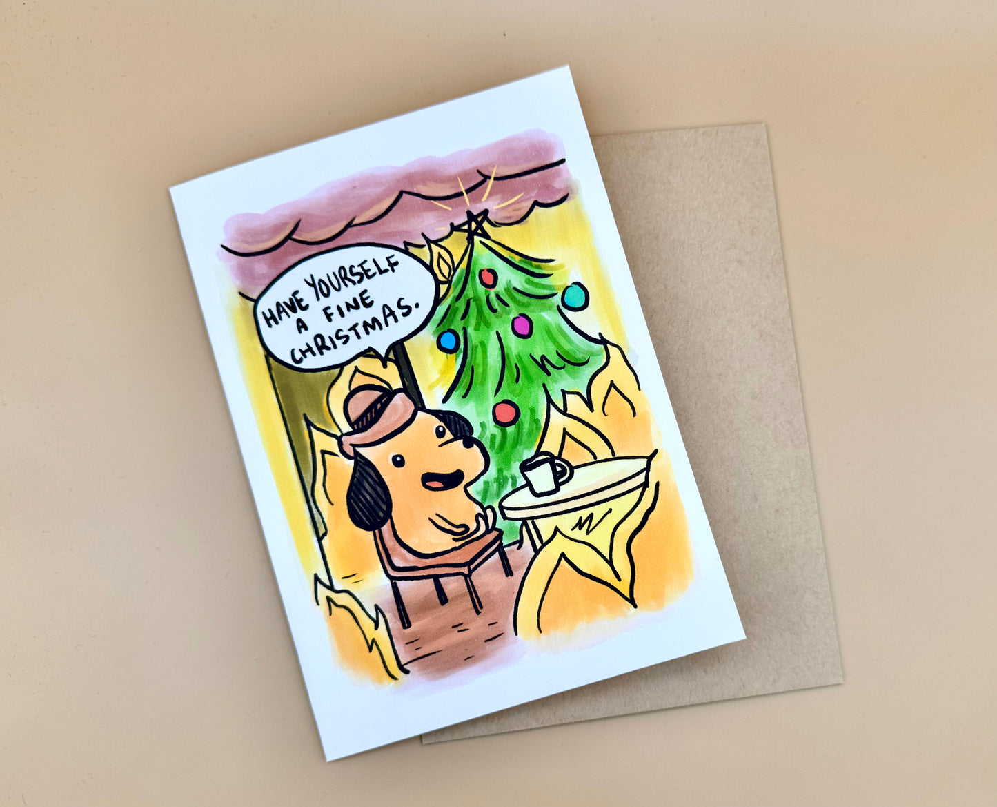 “This Is Fine” Christmas Card (Inspired Art)