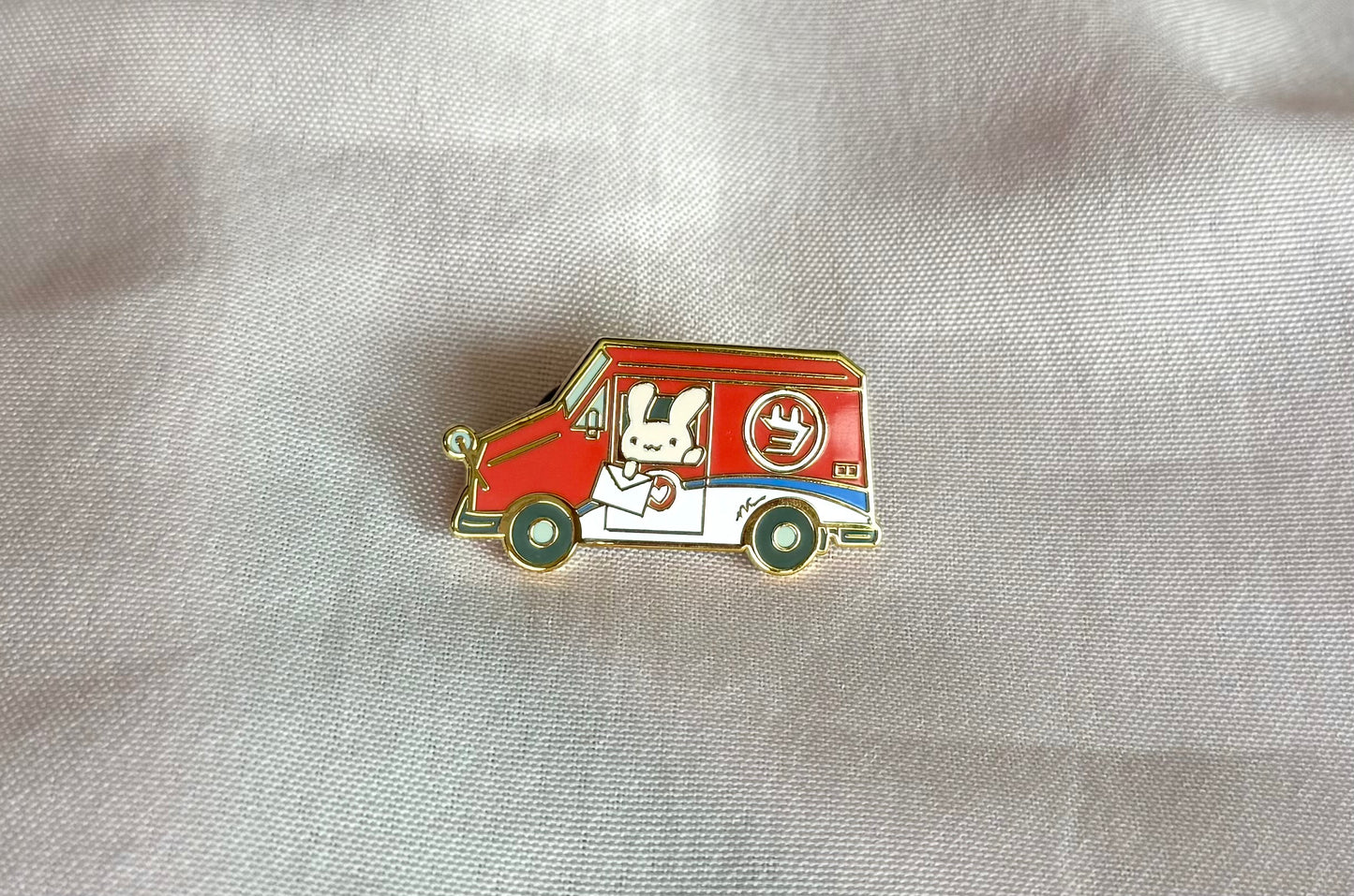 Postal Truck Bunny Gold Enamel Pin & Vinyl Sticker & Keychain