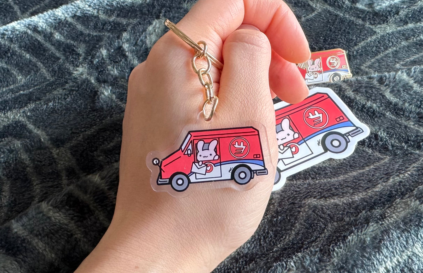Postal Truck Bunny Gold Enamel Pin & Vinyl Sticker & Keychain