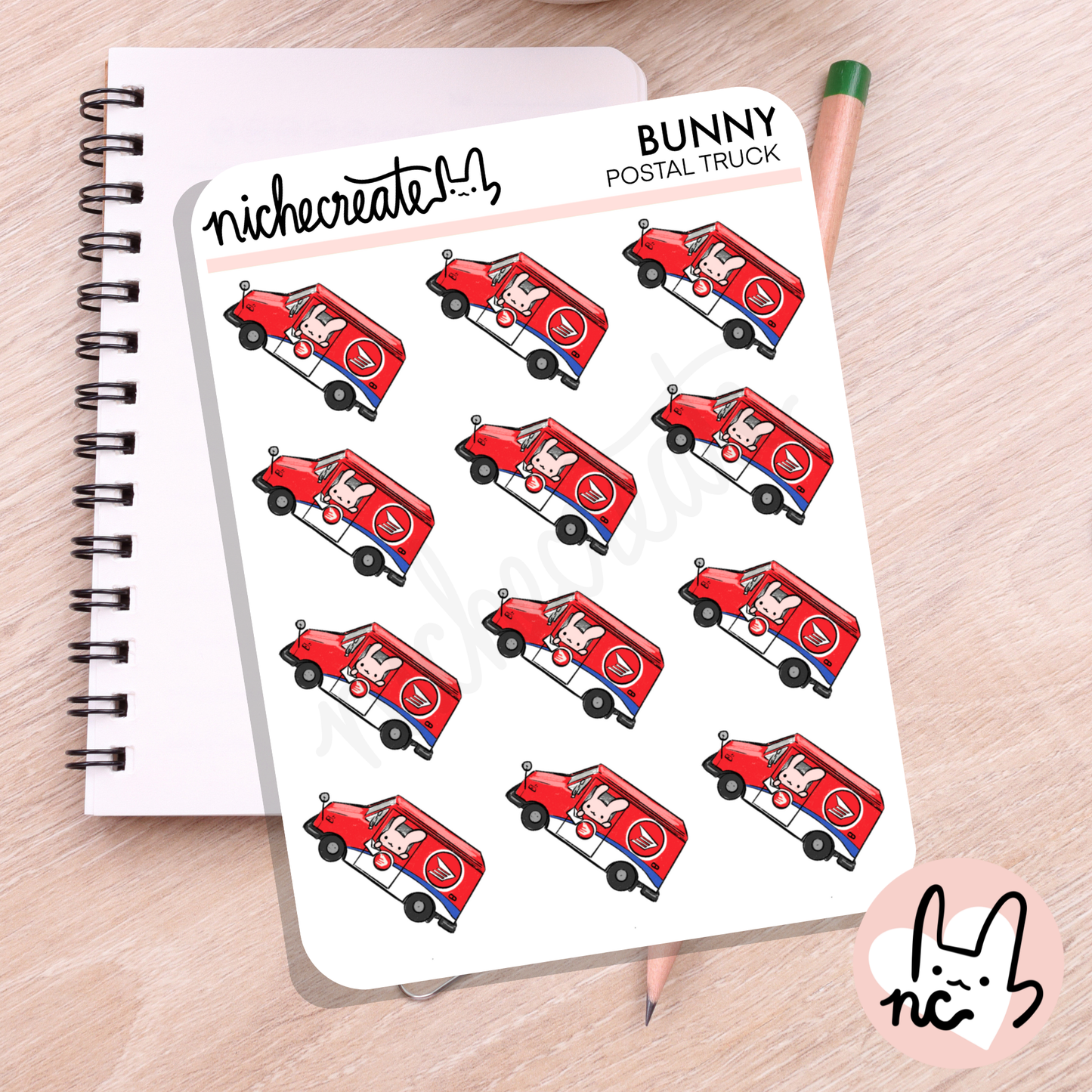 Bunny Postal Truck Sticker Sheet