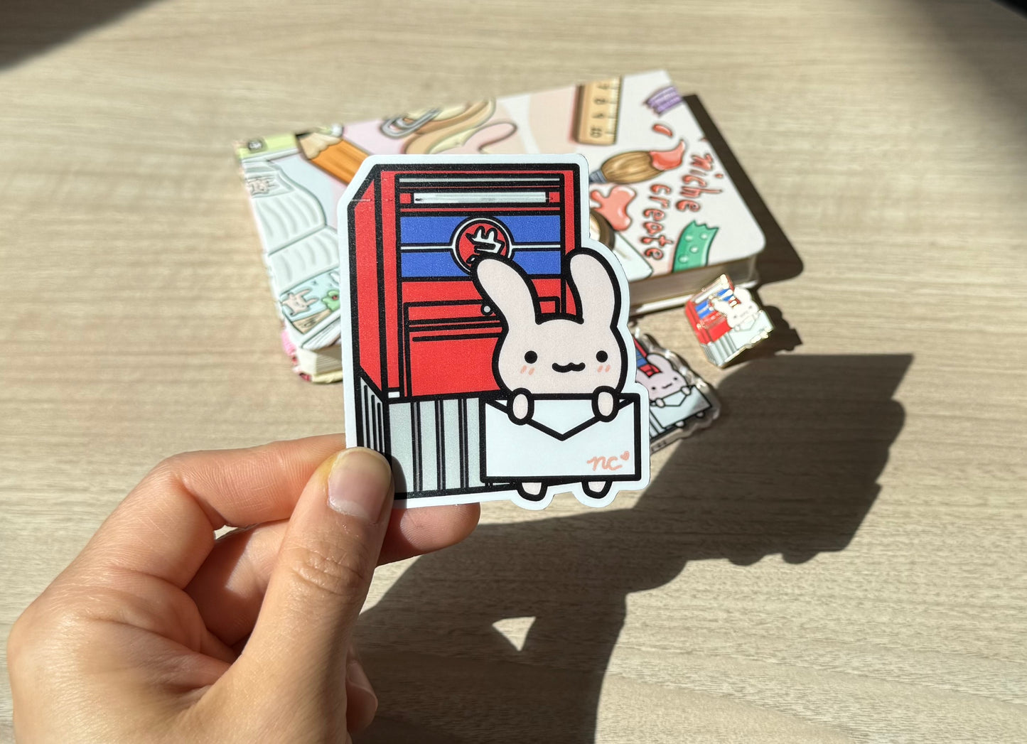 Postal Mailbox Bunny Gold Enamel Pin & Vinyl Sticker & Keychain