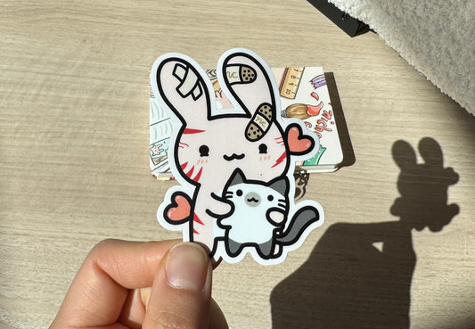 Cat Lover Bunny Gold Enamel Pin & Vinyl Sticker & Keychain