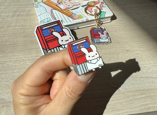 Postal Mailbox Bunny Gold Enamel Pin & Vinyl Sticker & Keychain
