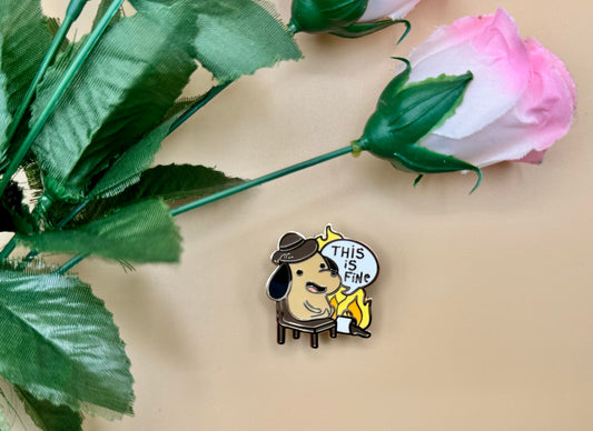 This Is Fine Dog Stickers, Keychains, & Enamel Pins