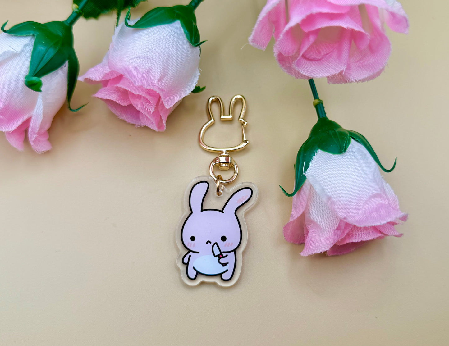 Stabby Bunny Gold Hard Enamel Pin & Vinyl Sticker & Keychain