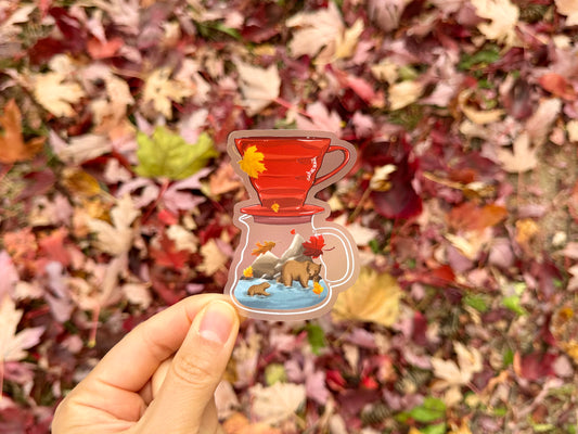 Red Fall Bears Hario V60 Coffee Vinyl Stickers (Transparent)