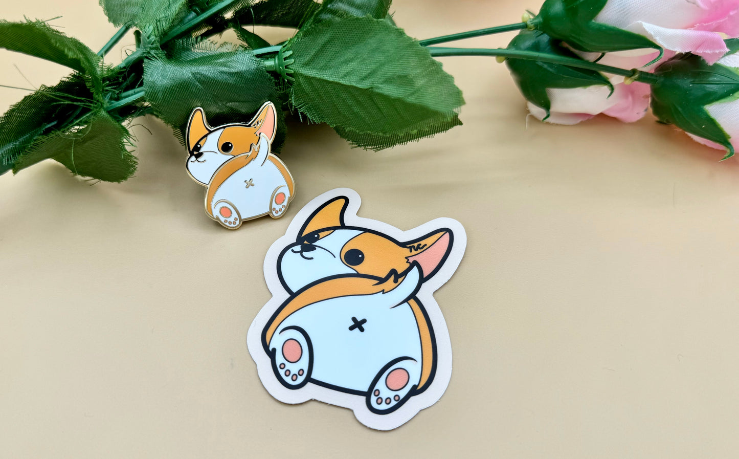 Corgi Butt Enamel Pin & Vinyl Sticker