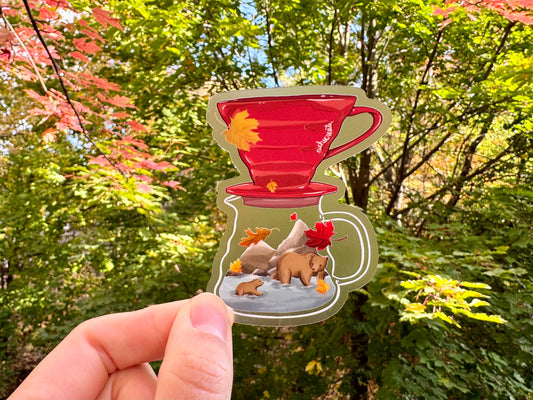 Red Fall Bears Hario V60 Coffee Vinyl Stickers (Transparent)