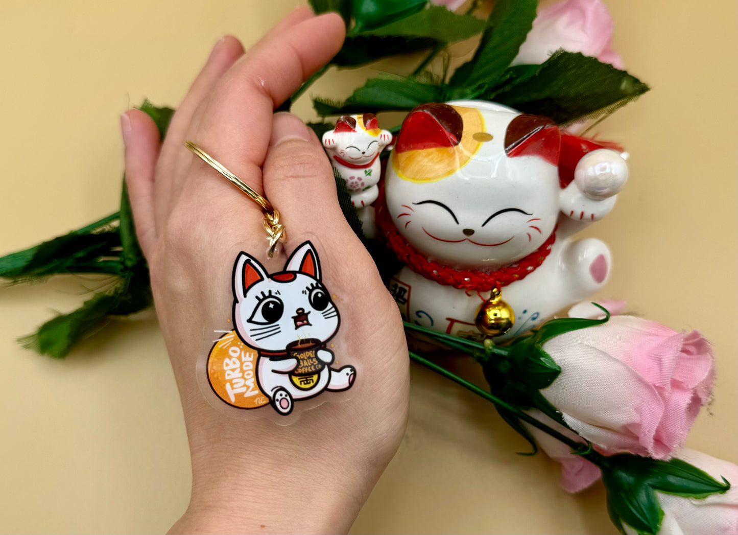 Turbo Coffee Cat Keychain (Inspired Art)