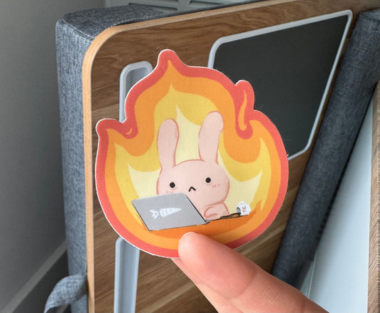 Bunny Working on Fire Vinyl Sticker
