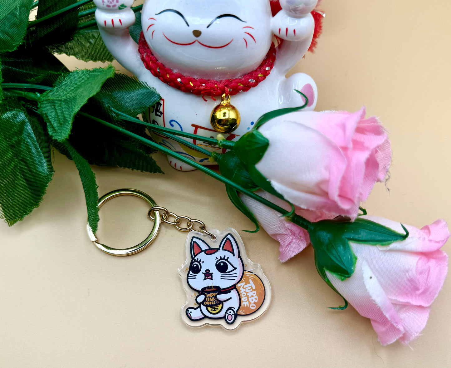 Turbo Coffee Cat Keychain (Inspired Art)