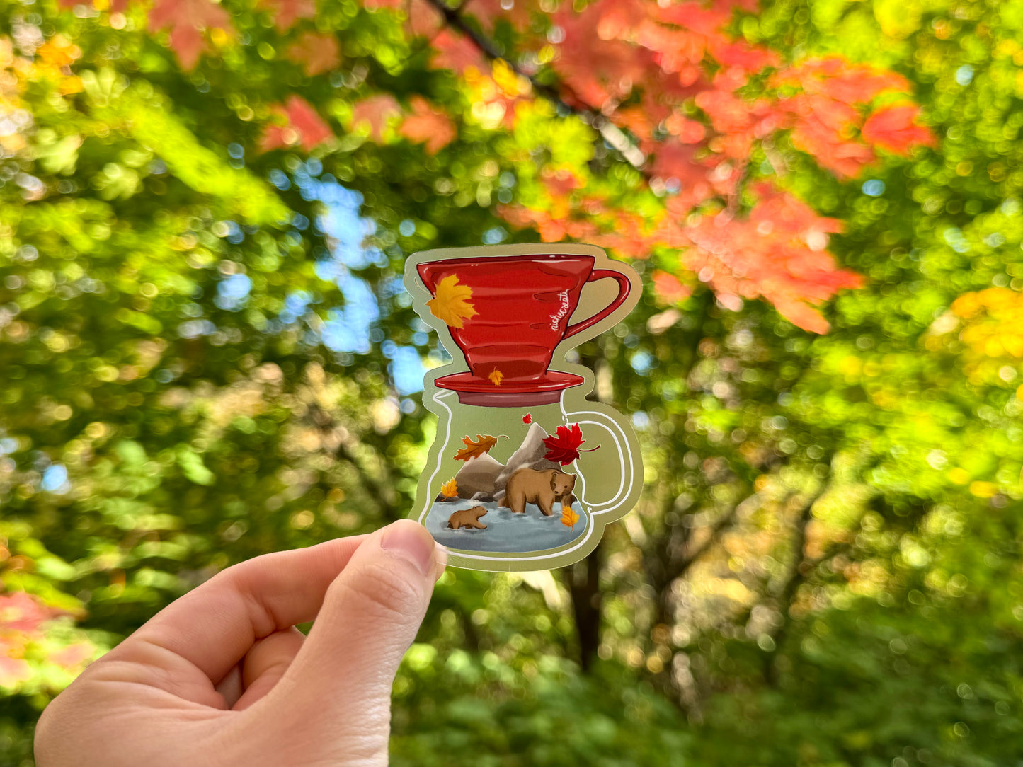 Red Fall Bears Hario V60 Coffee Vinyl Stickers (Transparent)