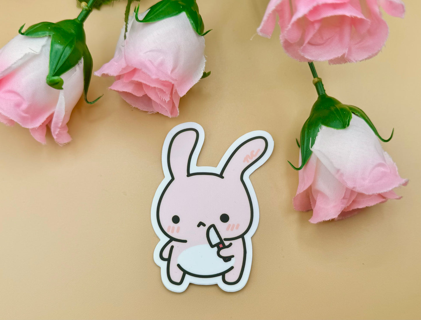 Stabby Bunny Gold Hard Enamel Pin & Vinyl Sticker & Keychain