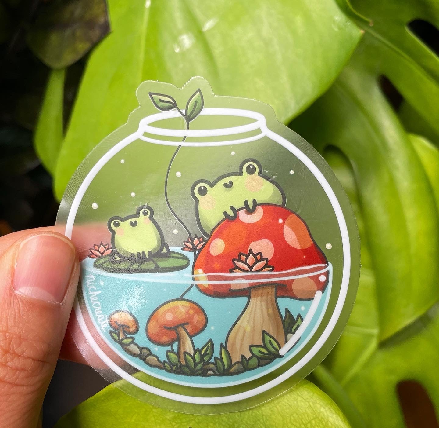 Froggy Mushroom Vinyl Sticker & Keychain (Transparent)