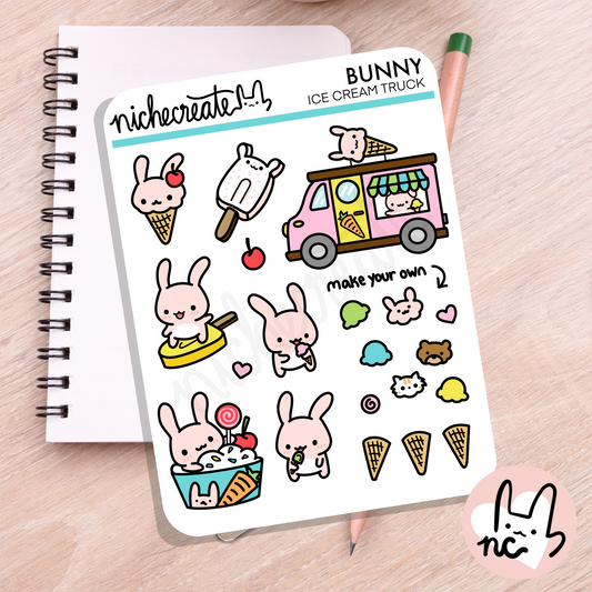 Ice Cream Truck Bunny Planner Sticker Sheet