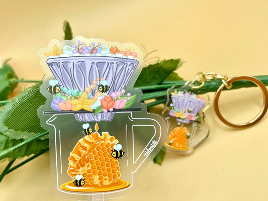 Honeycomb Bees Coffee Vinyl Sticker & Keychain