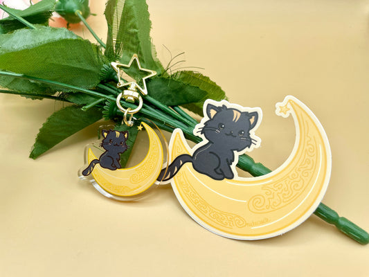 Black Cat on Moon Keychain