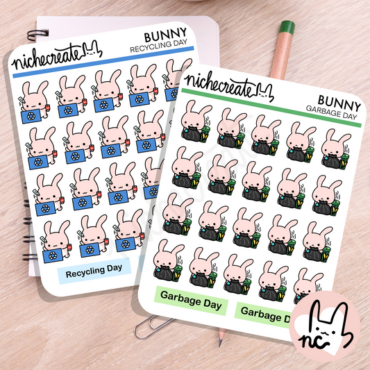 Bunny Garbage and Recycling Day Planner Sticker Sheets