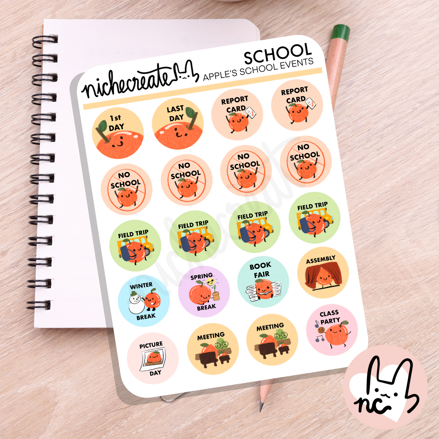 Apple's School Events Planner Sticker Sheet