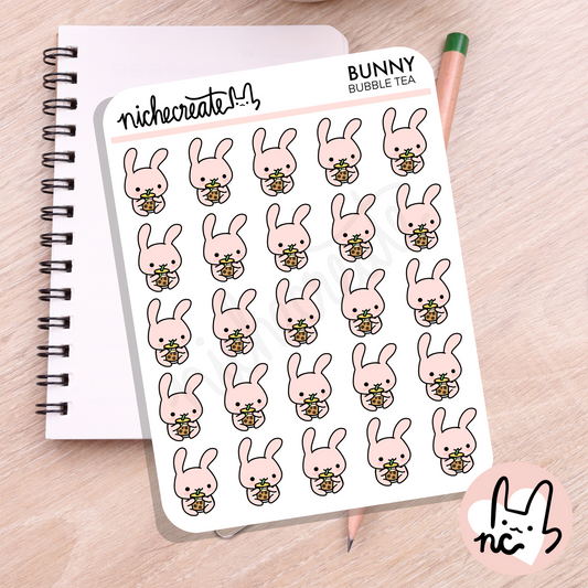 Bunny Bubble Tea Planner Sticker Sheet (Boba, BBT)