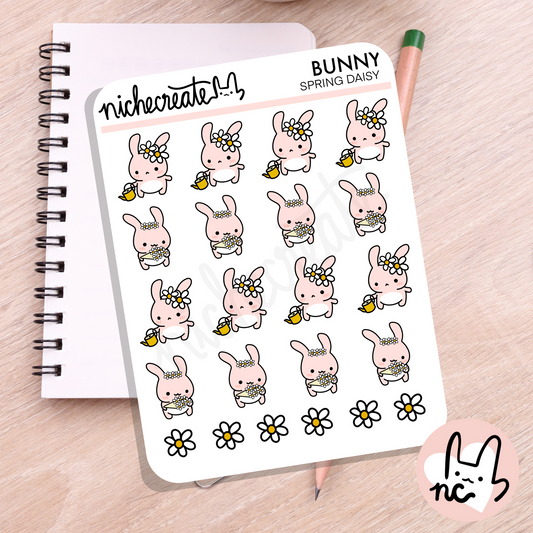 Spring Daisy Bunny Planner Sticker Sheet