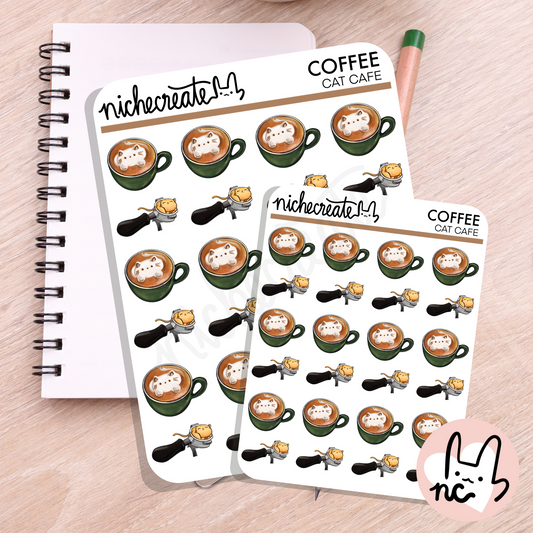 Cat Cafe Planner Sticker Sheet | Sleepy Portafilter, Latte