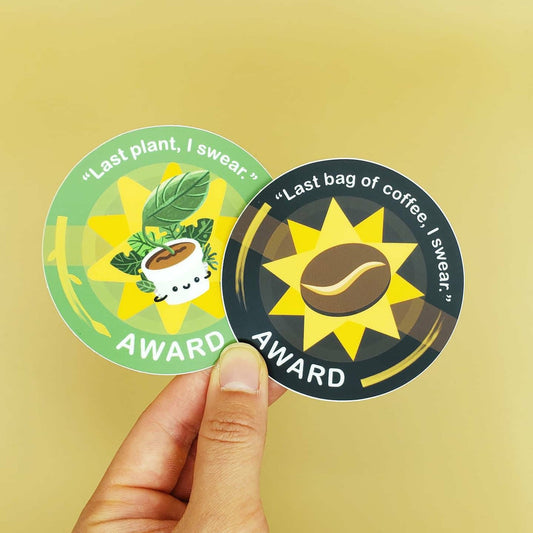 Plant + Coffee Addict Award Vinyl Sticker | Award Badge Sticker, Last Plant Last Coffee