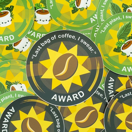 Plant + Coffee Addict Award Vinyl Sticker | Award Badge Sticker, Last Plant Last Coffee