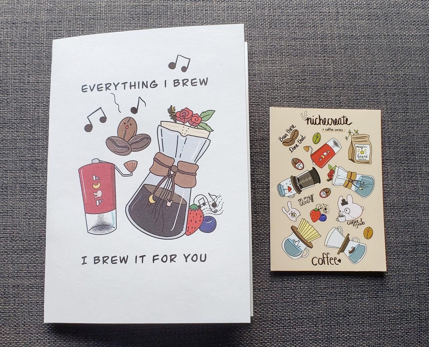 Coffee “Everything I Brew...” Card + Sticker Sheet