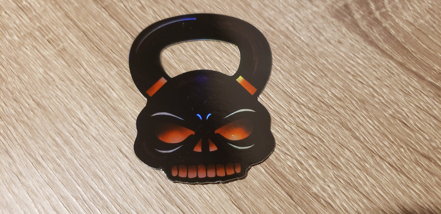 Kettlebell Skull Vinyl Sticker (Holographic)