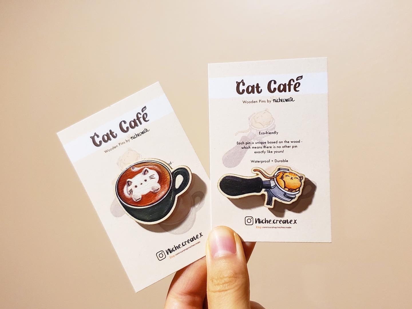 Cat Cafe Coffee Wooden Pins | Sleepy Portafilter, Latte