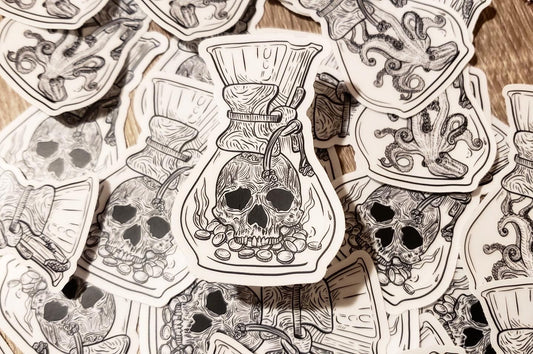 Kraken + Skull Chemex Coffee Vinyl Sticker (Transparent)