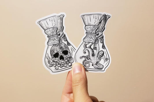 Kraken + Skull Chemex Coffee Vinyl Sticker (Transparent)