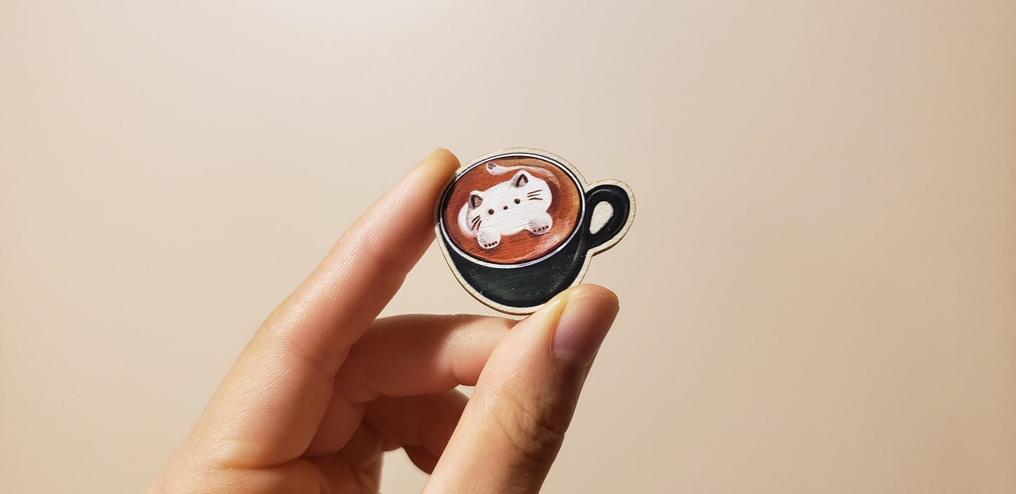 Cat Cafe Coffee Wooden Pins | Sleepy Portafilter, Latte