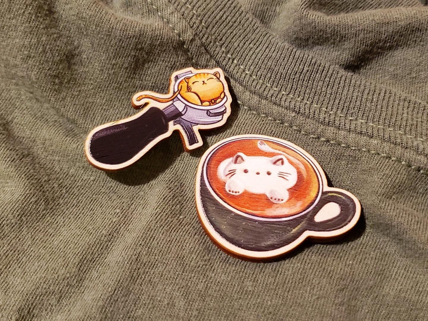 Cat Cafe Coffee Wooden Pins | Sleepy Portafilter, Latte