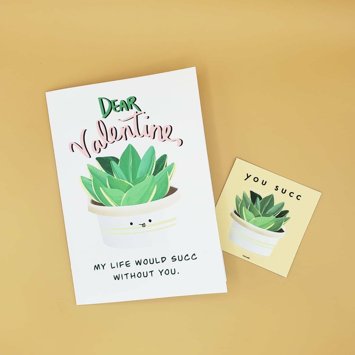 Succulent Card + You Succ Vinyl Sticker | Birthday/Valentine's Card