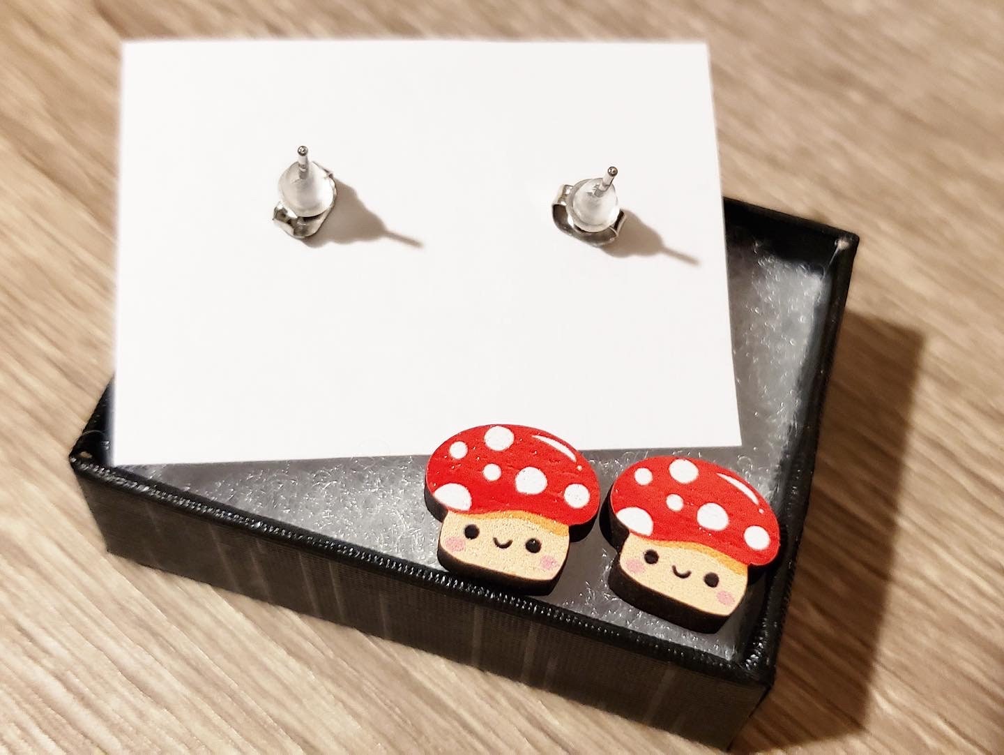 Red Dotted Mushroom Wooden Earring Studs
