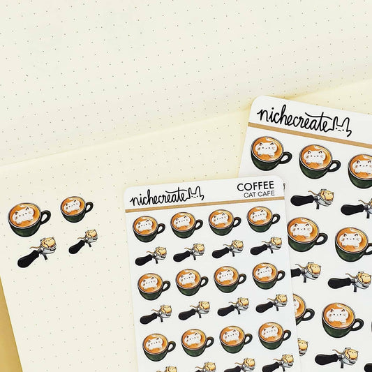 Cat Cafe Planner Sticker Sheet | Sleepy Portafilter, Latte