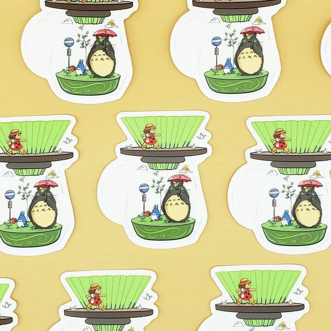 Spirit Café Origami Coffee Vinyl Stickers (Transparent) - Green and White, Spring and Winter