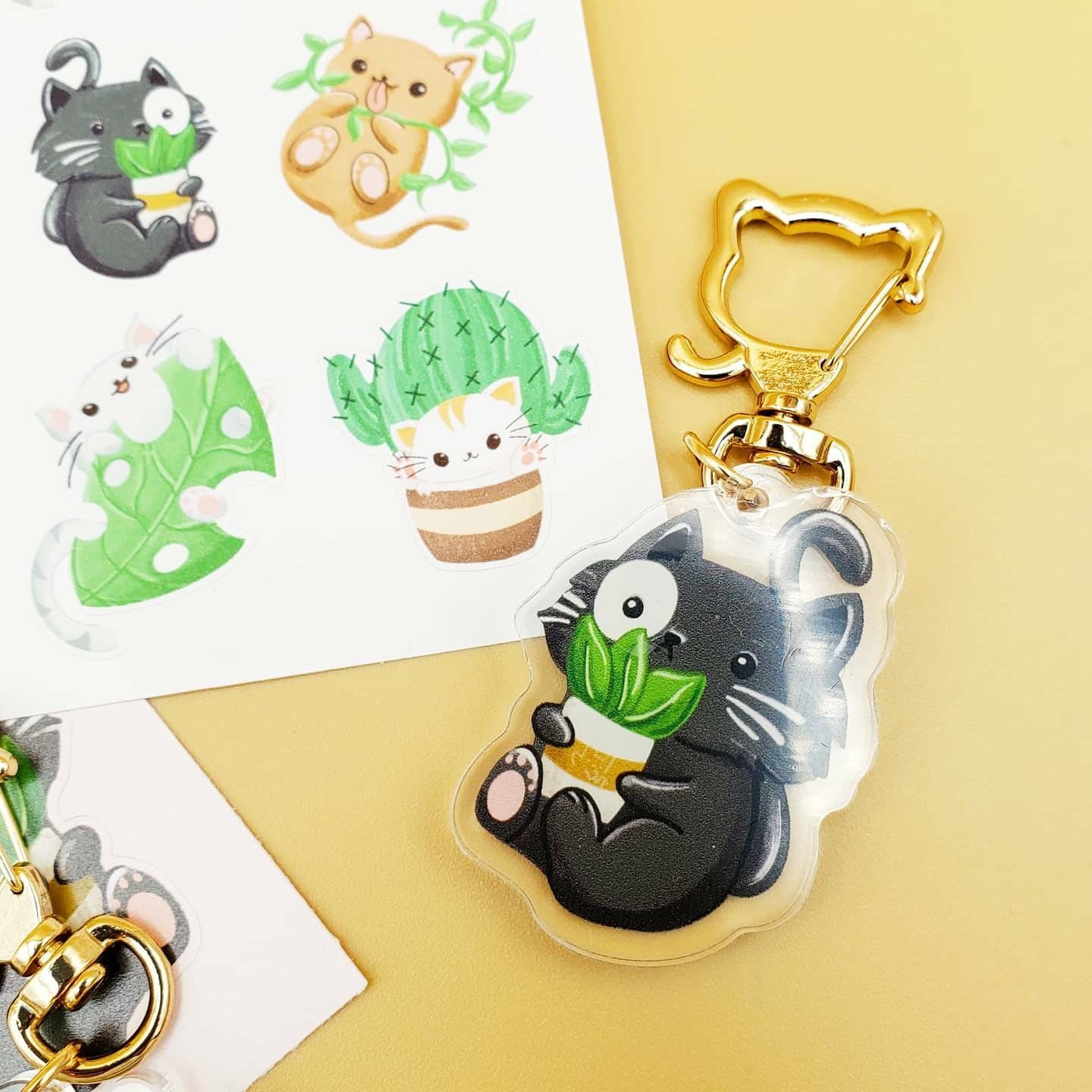 Four Cats + Plants Keychains