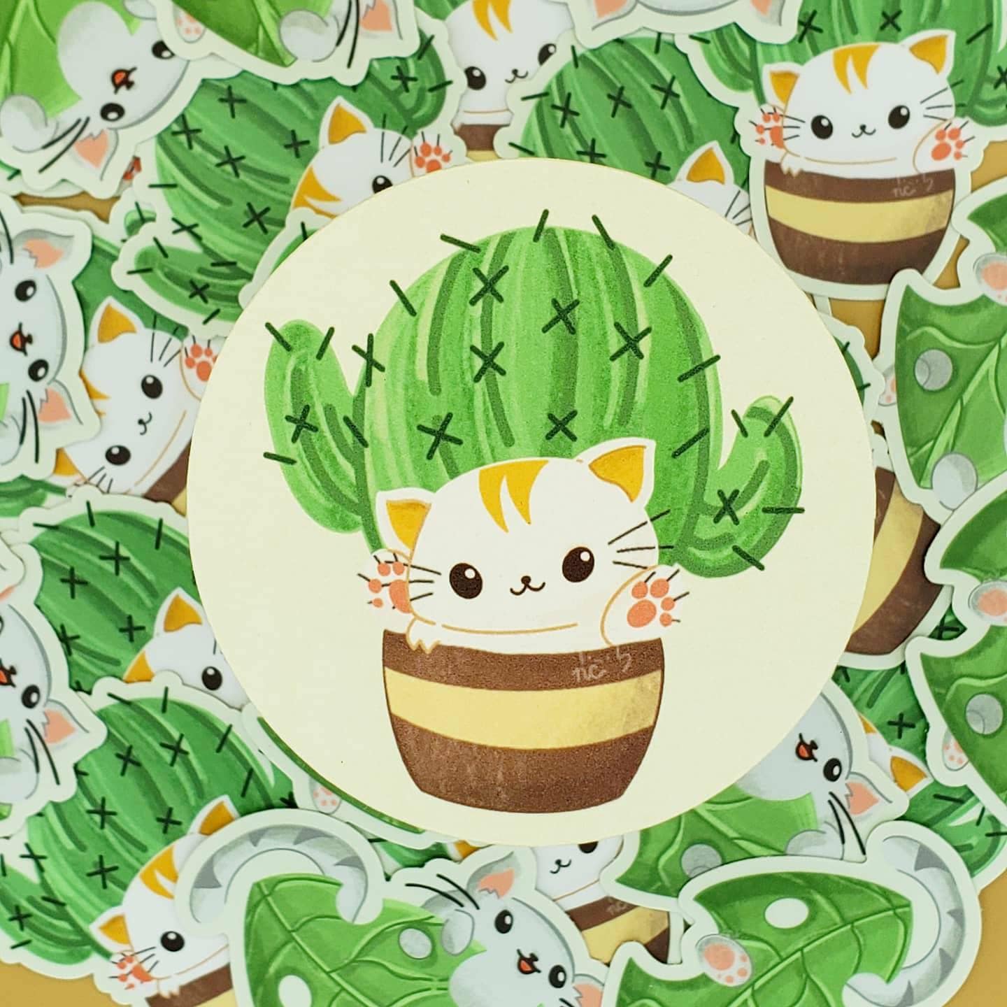 Cat Plant Vinyl Stickers, Coasters, Magnets