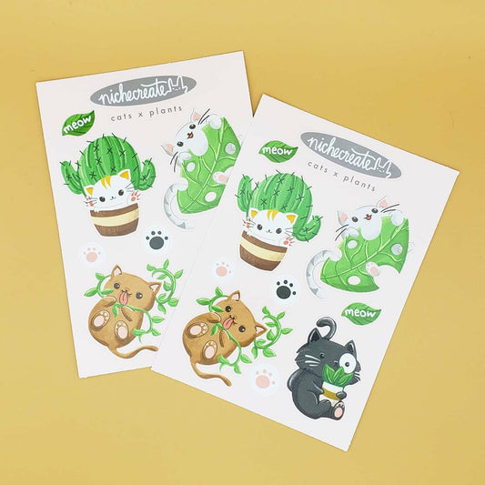 Four Cats + Plants Vinyl Sticker Sheet