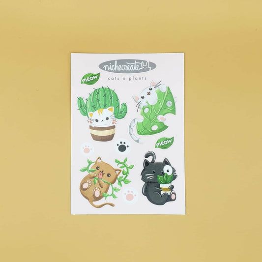 Four Cats + Plants Vinyl Sticker Sheet