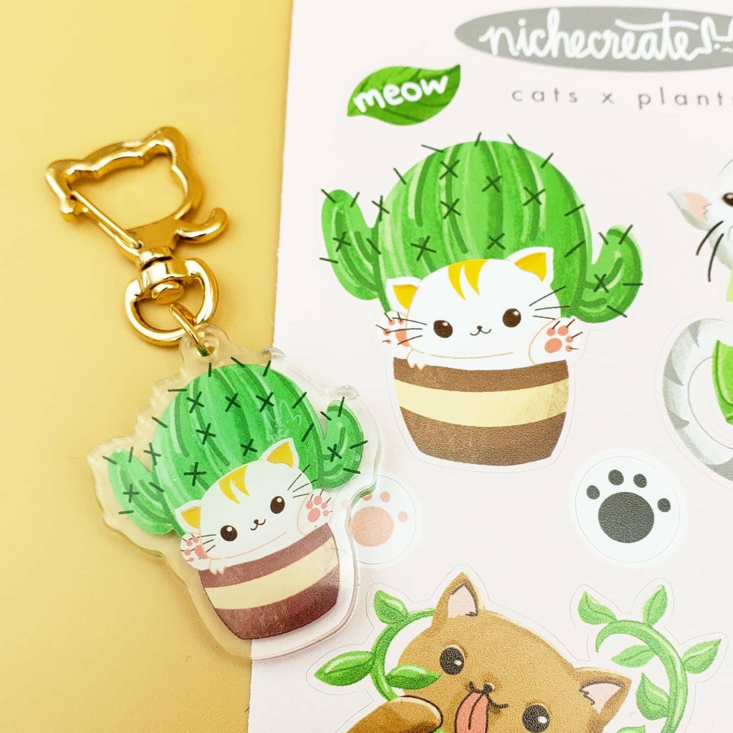 Four Cats + Plants Keychains