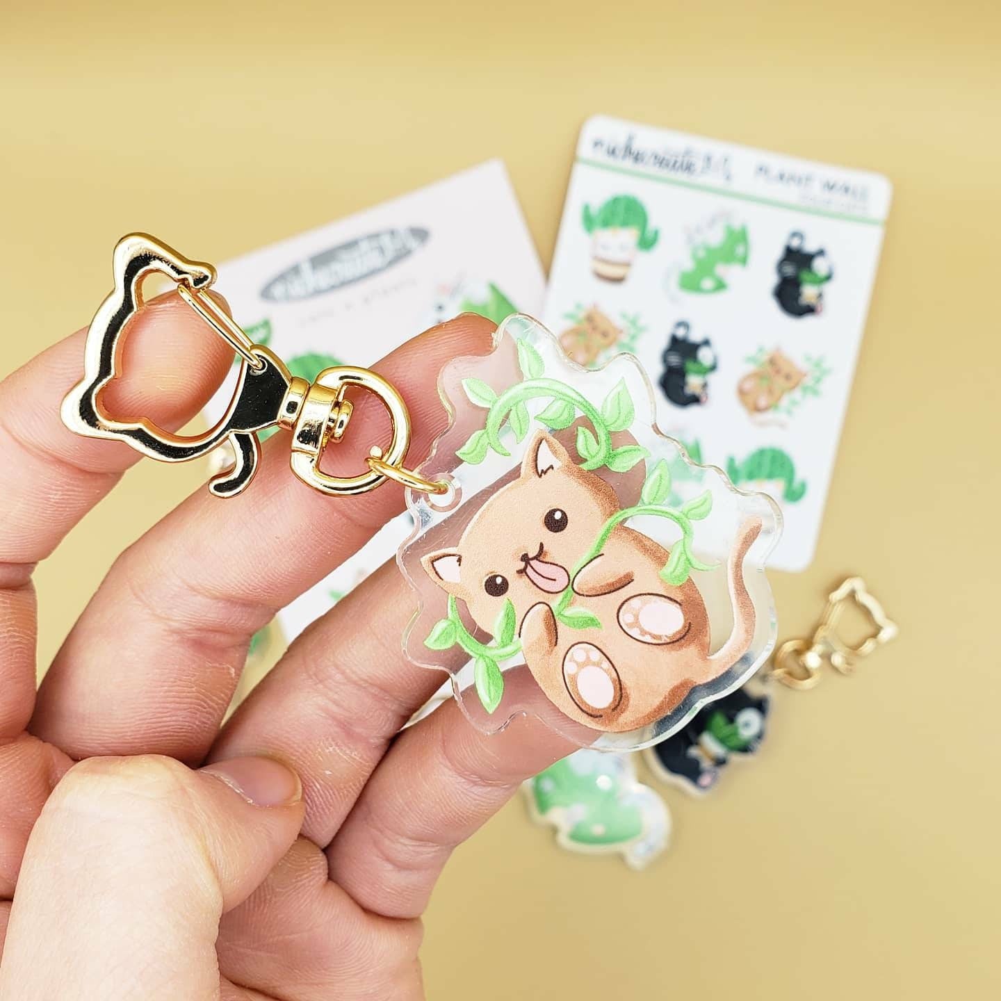 Four Cats + Plants Keychains