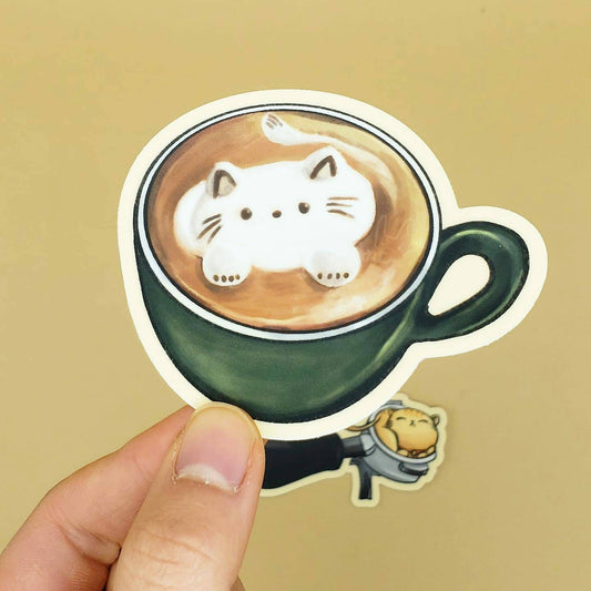 Cat Café Vinyl Stickers | Sleepy Portafilter, Latte
